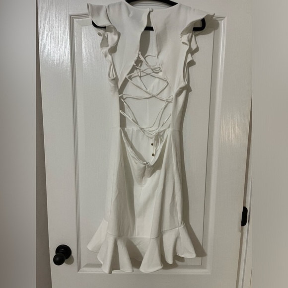 NWT Hello Molly Ruffle Lace Up Corset Strappy Back White Mini Dress - Picture 11 of 15